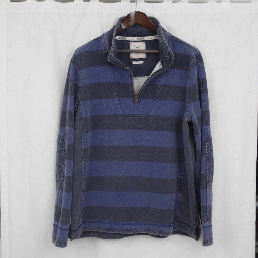 Fat Face Men's Half-Zip Striped Sweatshirt in Navy and Charcoal